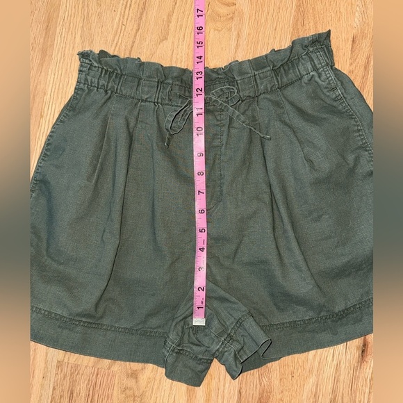 Linen Cotton Green Paperbag Shorts High Rise Elastic Waist Size Small (26-27) - Picture 4 of 8